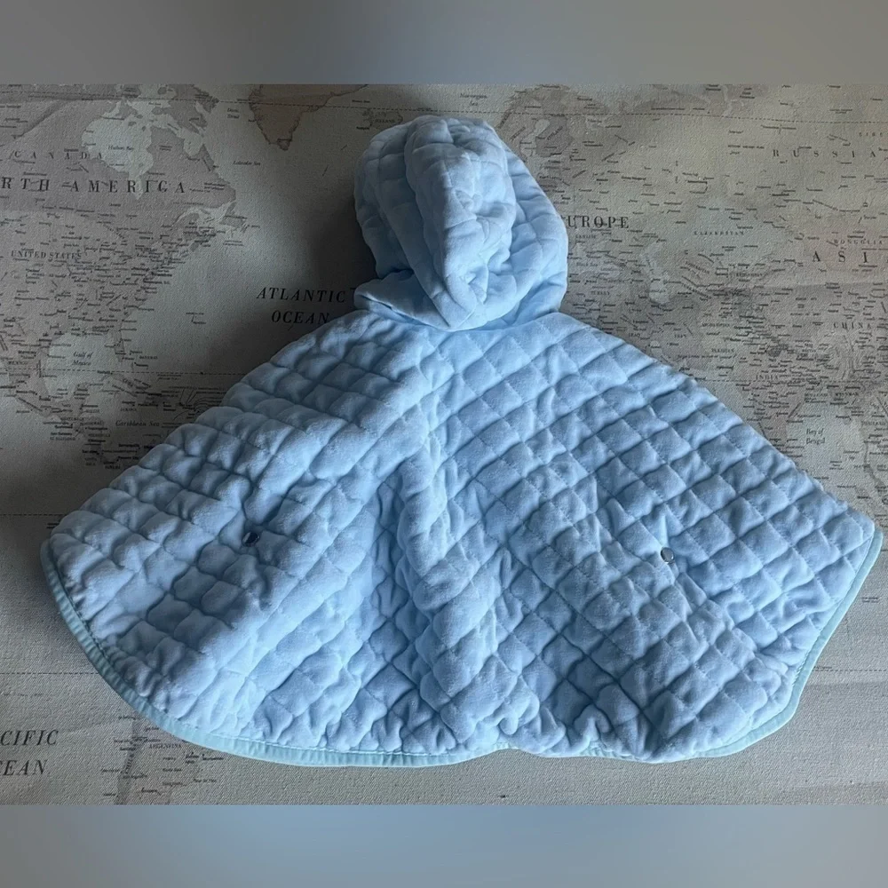 Ralph Lauren Quilted Velour Hooded Cape 9 mo Beryl Blue